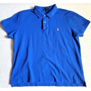 EUC Ralph Lauren Polo Women’s Classic Fit Mesh Polo Shirt BLUE, Orange Pony XL